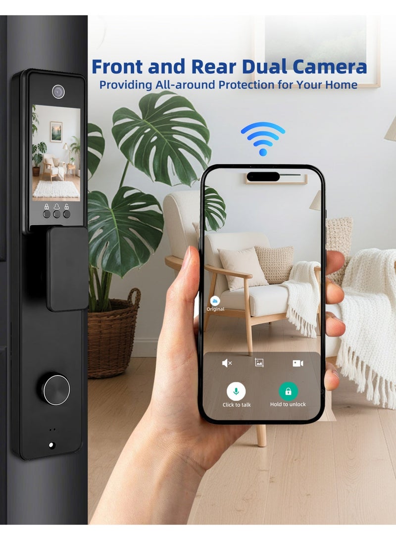 Tichondrius Smart Door Lock with Dual Camera, Face & Palm Print Recognition, Dual 3500mAh Batteries, 2-Way Intercom, Tuya Wi-Fi App, Fingerprint, Passcode & Key Access - Image 5